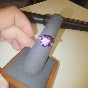 VINTAGE EUC AMETHYST WHITE SPINEL STERLING SILVER SOLITAIRE COCKTAIL RING